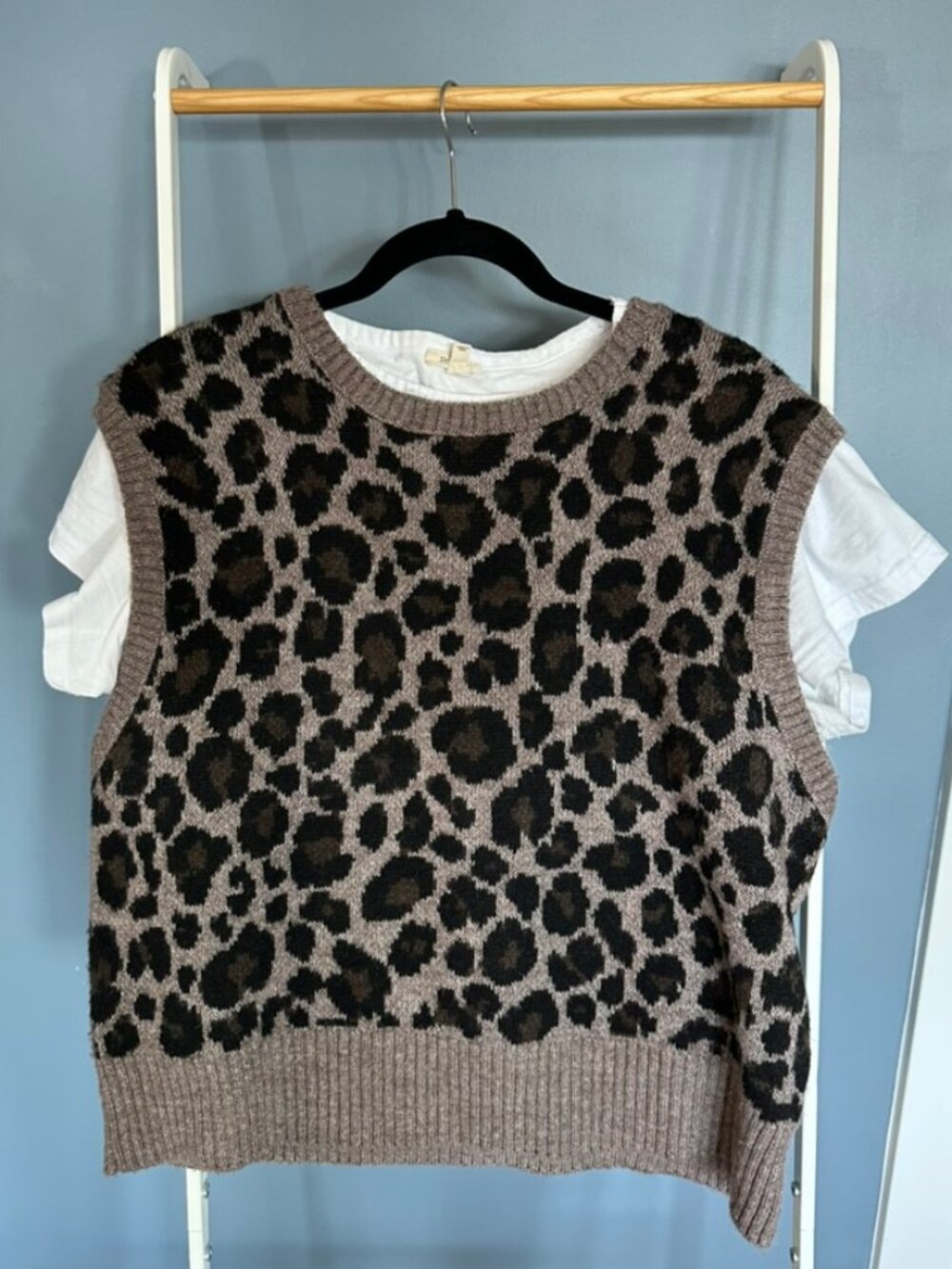 Pilcro Anthropologie Leopard Sweater Vest & Shirt Set XL